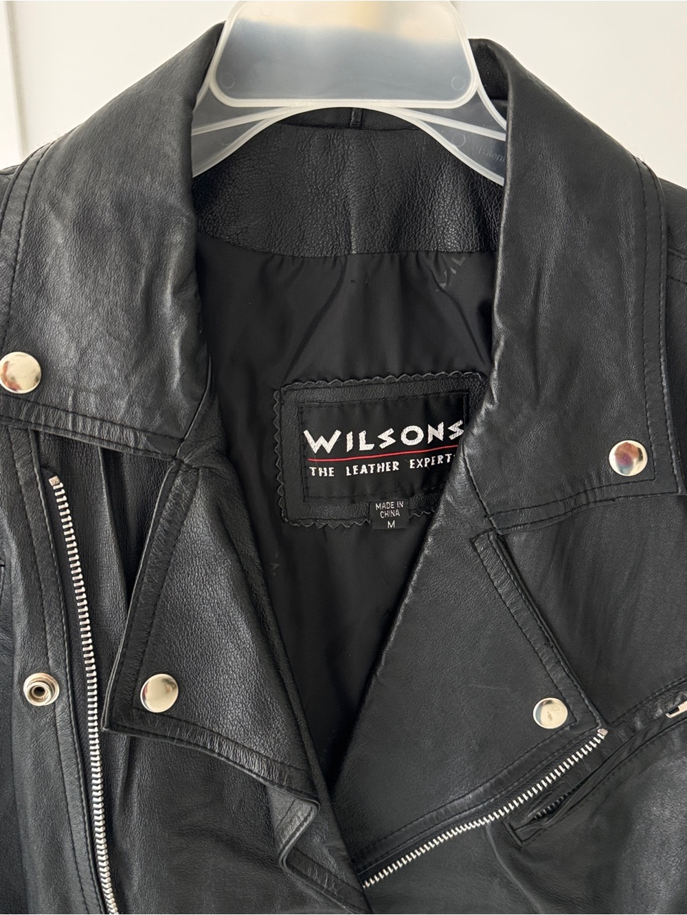 Vintage Wilson’s leather Classic Black Moto motorcycle Jacket with Belt medium - Picture 12 of 13